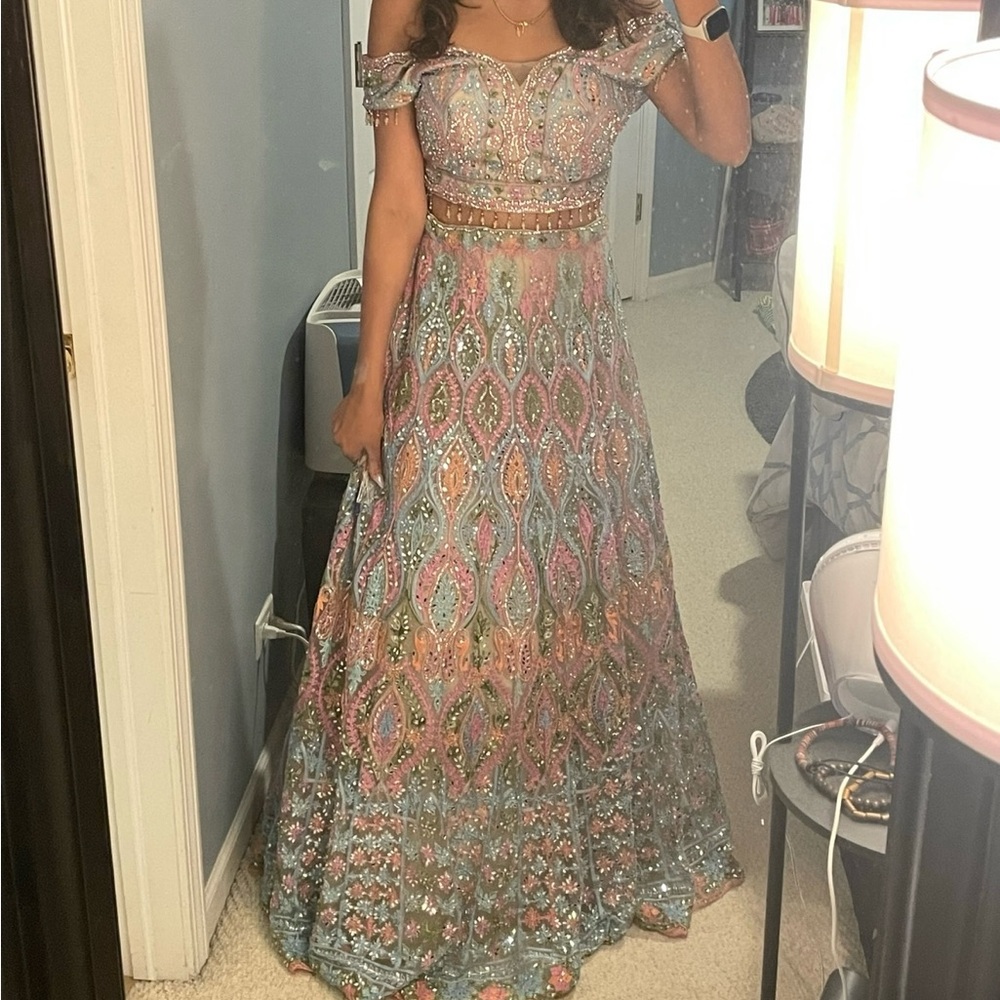 Elegant Multicolor Off-Shoulder Lengha